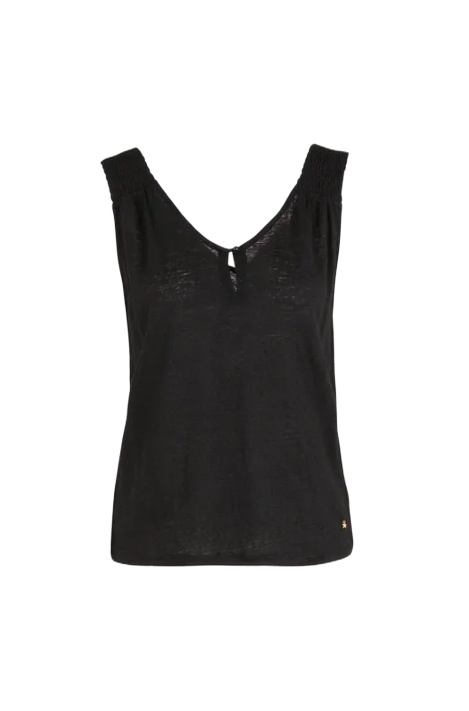 HANIA Tank Top Linen V-neck Black Des Petits Hauts Etienne