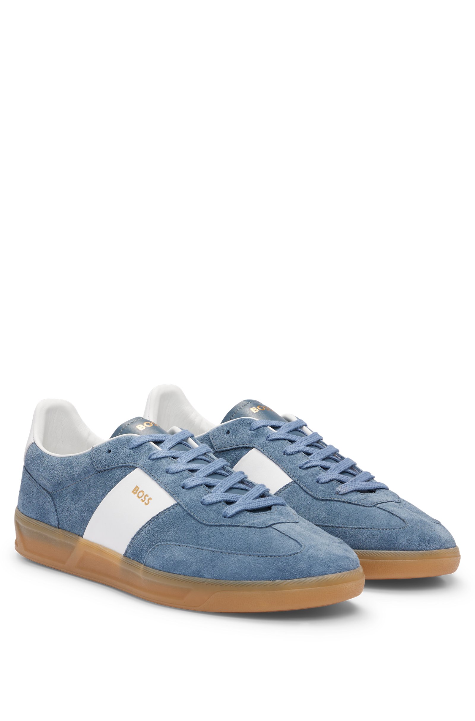 Sneakers stringate in pelle scamosciata e liscia con loghi