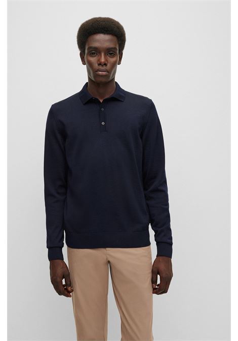 Maglione slim fit in lana vergine con colletto polo BOSS | Maglieria | 50476355404