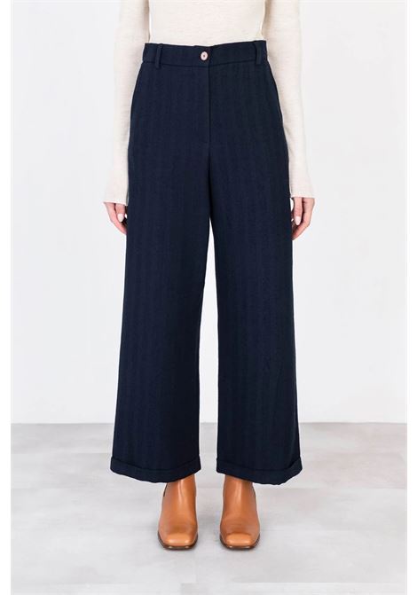 Pantalone navy gessato ALYSI | Pantaloni | 153142A3240NAVY