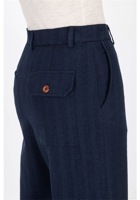 Pantalone navy gessato ALYSI | Pantaloni | 153142A3240NAVY