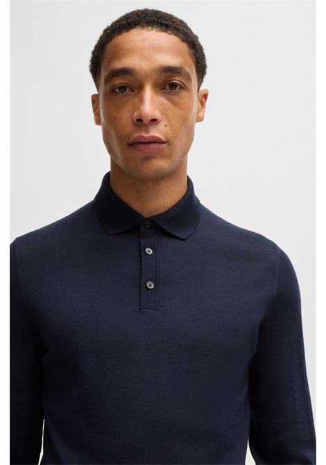 Maglione slim fit in lana vergine con colletto polo BOSS | Maglieria | 50476355404