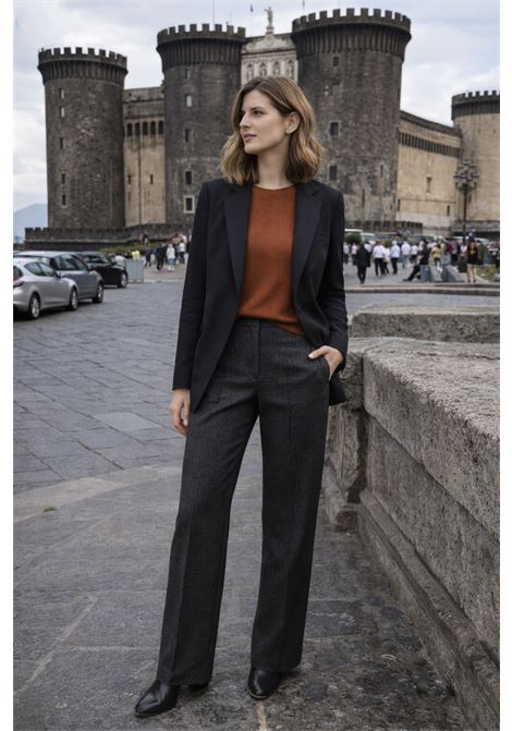 Womens anthracite flannel trousers with a clean, straight-leg silhouette. A refined and versatile piece, suitable for both everyday wear and more formal looks. ALYSI |  | 165109A5047AN