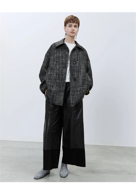 ALYSI Tweed Coat with Leather Collar  Oversized Elegance in Virgin Wool ALYSI |  | 165903A5037AN