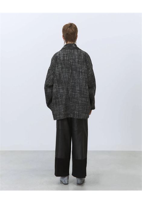 ALYSI Tweed Coat with Leather Collar  Oversized Elegance in Virgin Wool ALYSI |  | 165903A5037AN