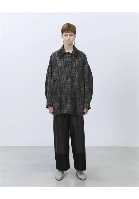 ALYSI Tweed Coat with Leather Collar  Oversized Elegance in Virgin Wool ALYSI |  | 165903A5037AN