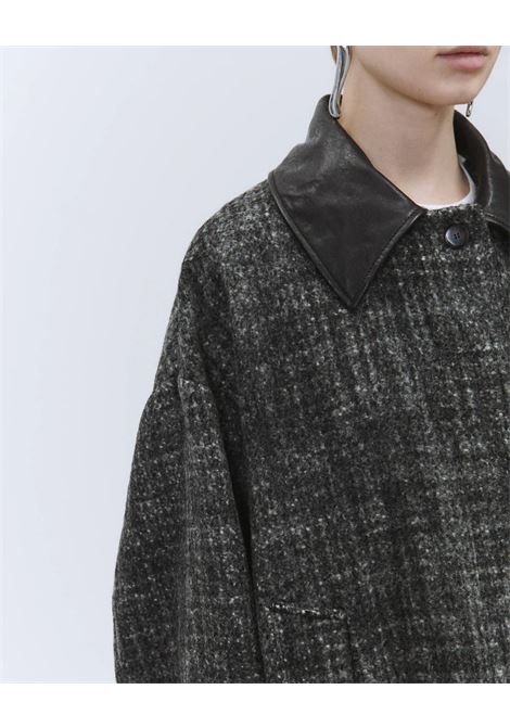 ALYSI Tweed Coat with Leather Collar  Oversized Elegance in Virgin Wool ALYSI |  | 165903A5037AN