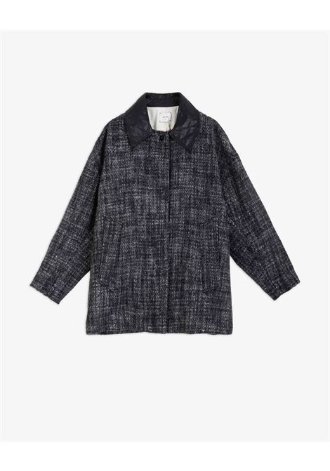 ALYSI Tweed Coat with Leather Collar  Oversized Elegance in Virgin Wool ALYSI |  | 165903A5037AN