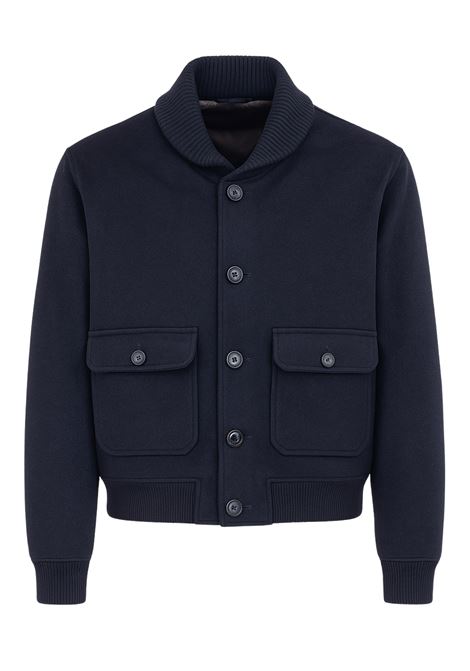 BARBA VERMONT Blue Bomber Jacket  Elegant Wool-Blend Mens Outerwear BARBA |  | VERMONT90