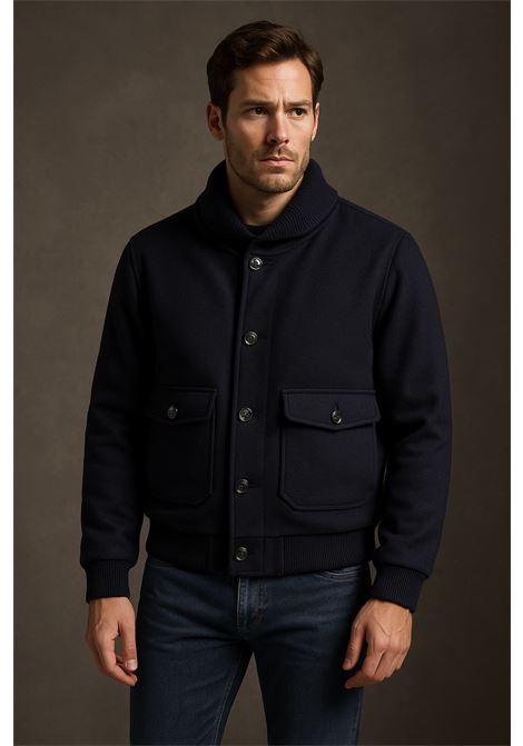 BARBA VERMONT Blue Bomber Jacket  Elegant Wool-Blend Mens Outerwear BARBA |  | VERMONT90