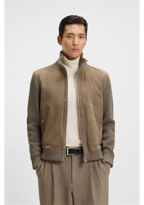 BOSS Suede Leather Jacket with Cotton Blend Sleeves  Refined Hybrid Style BOSS |  | 5054767324500245