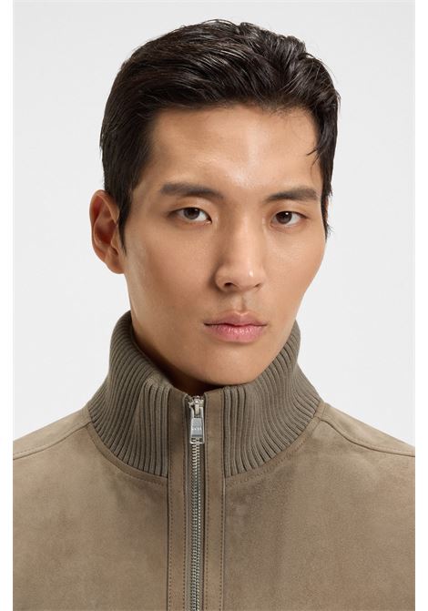 BOSS Suede Leather Jacket with Cotton Blend Sleeves  Refined Hybrid Style BOSS |  | 5054767324500245