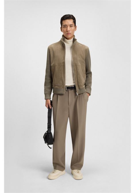 BOSS Suede Leather Jacket with Cotton Blend Sleeves  Refined Hybrid Style BOSS |  | 5054767324500245