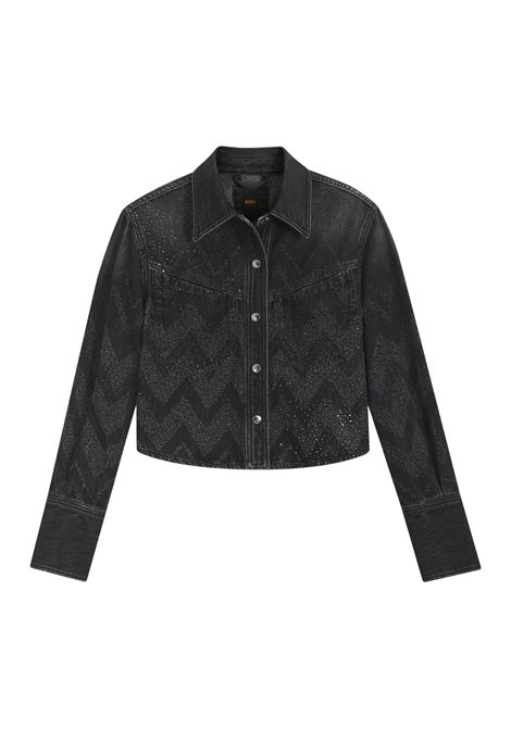 BOSS Womens Short Black Denim Jacket with Crystals  Sparkling Contemporary Elegance BOSS |  | 5054844500200002