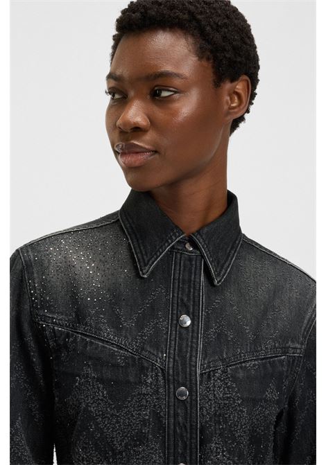 BOSS Womens Short Black Denim Jacket with Crystals  Sparkling Contemporary Elegance BOSS |  | 5054844500200002