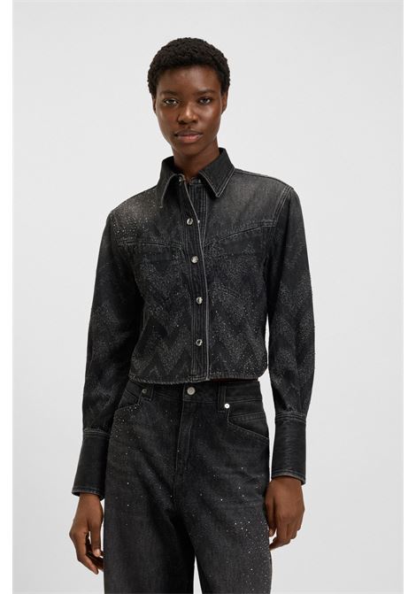 BOSS Womens Short Black Denim Jacket with Crystals  Sparkling Contemporary Elegance BOSS |  | 5054844500200002