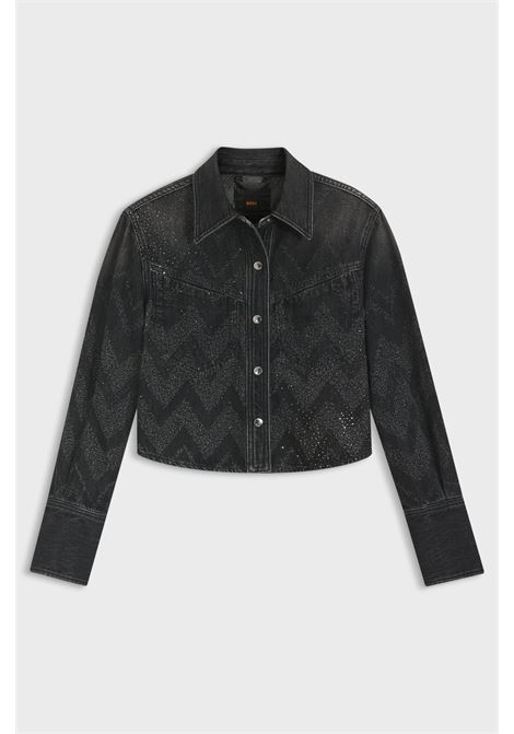 BOSS Womens Short Black Denim Jacket with Crystals  Sparkling Contemporary Elegance BOSS |  | 5054844500200002