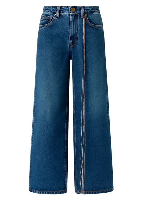 Women's Super Wide Leg Low Waist Jeans Navy Blue Stone Wash CYCLE |  | 452P55707