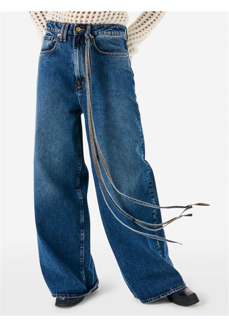 Women's Super Wide Leg Low Waist Jeans Navy Blue Stone Wash CYCLE |  | 452P55707