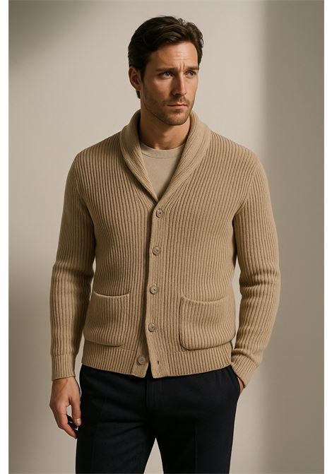 FEDELI Mens Terminillo Cardigan in Merino Light Fast  Taupe Beige FEDELI |  | MU0F703373