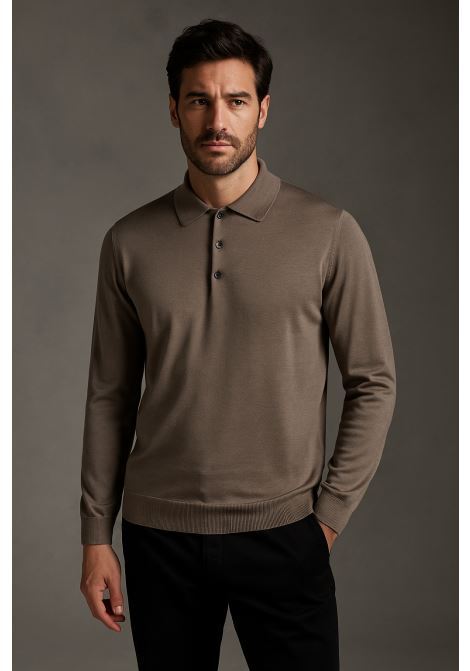 FEDELI Mens Sportman Long-Sleeve Polo in Merino Light Fast  Taupe Grey/beige FEDELI |  | MU0F715581