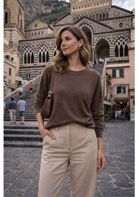 JUCCA womens round neck sweater in hazelnut color JUCCA |  | J4251029/125050