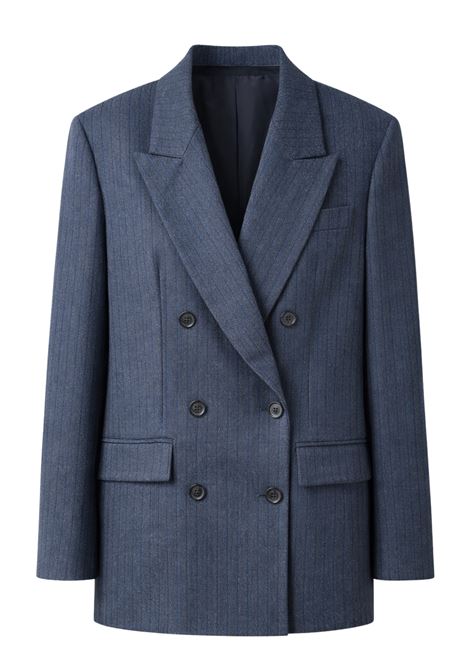 Giacca Doppiopetto Jucca in Tessuto Gessato Blu Navy JUCCA | GIACCHE | J4253035/08G582