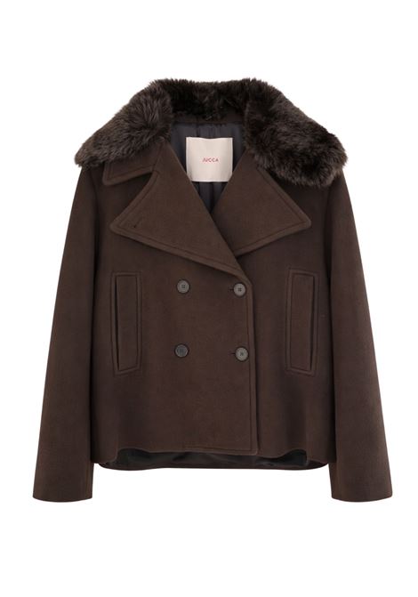 Cappotto Doppiopetto Donna Jucca in Lana Vergine con Collo in Eco Pelliccia  Colore Cocoa JUCCA | CAPPOTTI | J4256003/141628