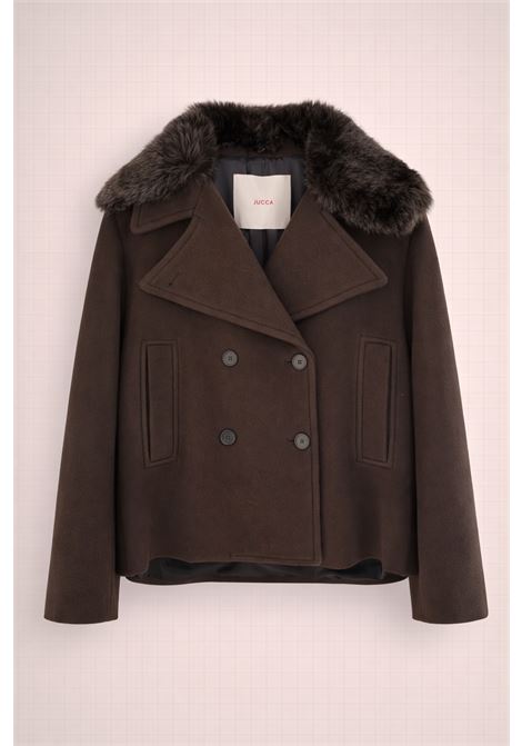 Cappotto Doppiopetto Donna Jucca in Lana Vergine con Collo in Eco Pelliccia  Colore Cocoa JUCCA | CAPPOTTI | J4256003/141628