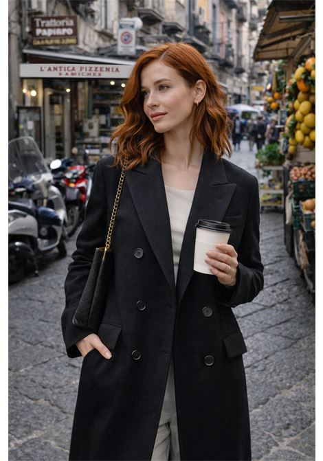 Cappotto doppiopetto in flanella nera JUCCA | CAPPOTTI | J4256044/08003