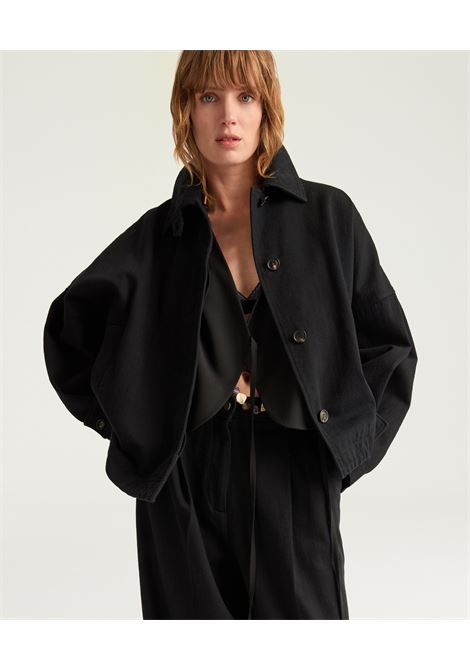 Cappotto Henry in Denim Tinto Filo  Nero, Caban Over in Cotone con Dettagli Raincoat Momonì MOMONI | CAPPOTTI | MOCO0030990