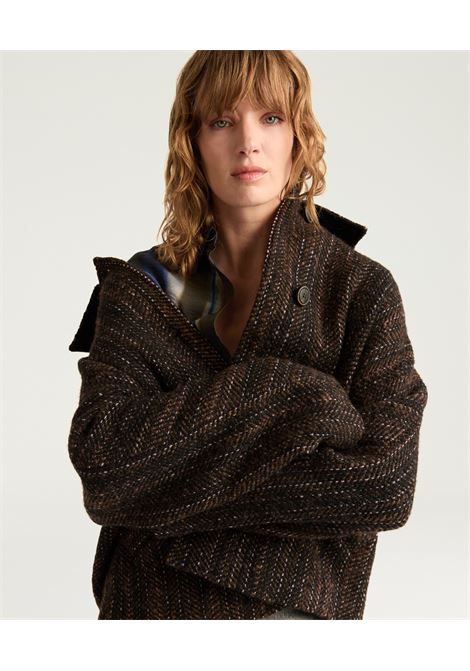 Cappotto lord in maxi resca di lana bouclè - multicolor nero MOMONI | CAPPOTTI | MOCO0249905