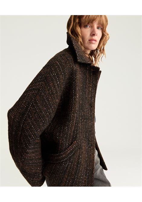 Cappotto lord in maxi resca di lana bouclè - multicolor nero MOMONI | CAPPOTTI | MOCO0249905