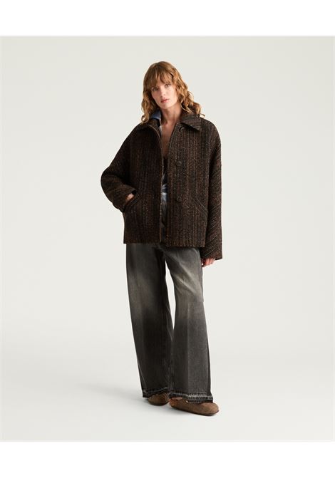 Cappotto lord in maxi resca di lana bouclè - multicolor nero MOMONI | CAPPOTTI | MOCO0249905