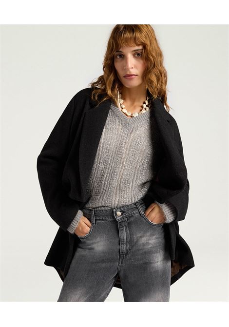 Cappotto Carlo in Panno Chevron  Nero/Cacao by Momonì MOMONI | CAPPOTTI | MOCO0507999