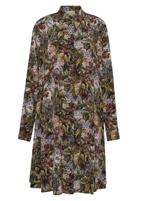 Vestito Hampton in Crêpe de Chine di Seta Stampata  Multicolor Kaki, Stile Chemisier Elegante MOMONI | Vestiti | MODR0347070