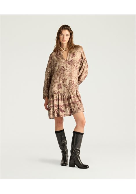 Vestito Amber in Viscosa Jacquard Stampata  Multicolor Vinaccia, Maniche Arricciate e Stile Iconico MOMONI | Vestiti | MODR0403449