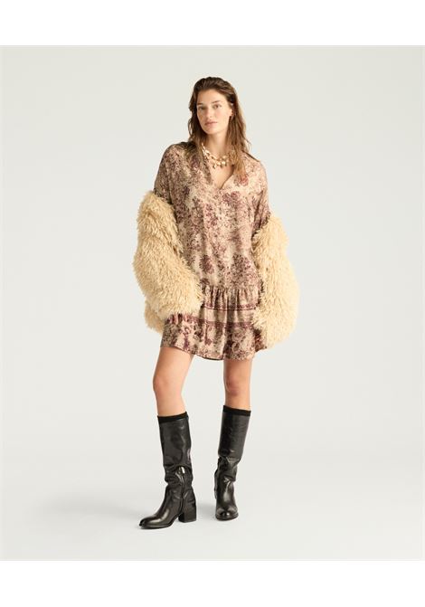 Vestito Amber in Viscosa Jacquard Stampata  Multicolor Vinaccia, Maniche Arricciate e Stile Iconico MOMONI | Vestiti | MODR0403449