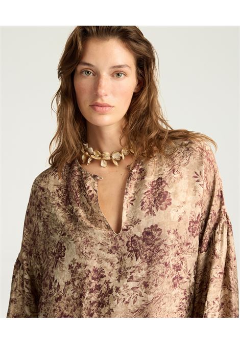 Vestito Amber in Viscosa Jacquard Stampata  Multicolor Vinaccia, Maniche Arricciate e Stile Iconico MOMONI | Vestiti | MODR0403449