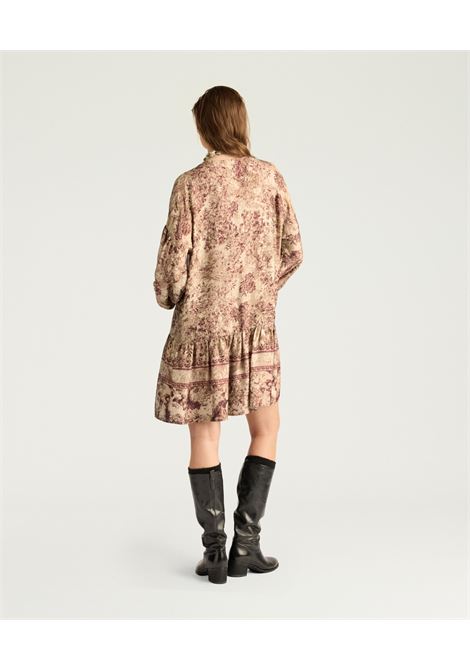 Vestito Amber in Viscosa Jacquard Stampata  Multicolor Vinaccia, Maniche Arricciate e Stile Iconico MOMONI | Vestiti | MODR0403449