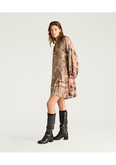 Vestito Amber in Viscosa Jacquard Stampata  Multicolor Vinaccia, Maniche Arricciate e Stile Iconico MOMONI | Vestiti | MODR0403449
