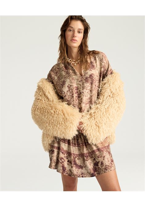 Vestito Amber in Viscosa Jacquard Stampata  Multicolor Vinaccia, Maniche Arricciate e Stile Iconico MOMONI | Vestiti | MODR0403449