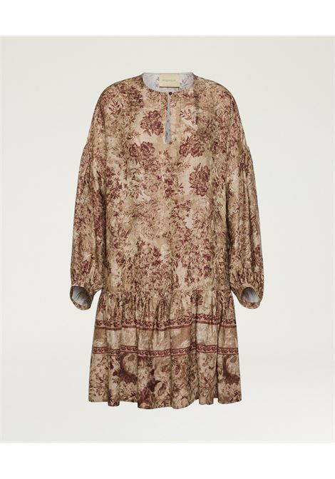 Vestito Amber in Viscosa Jacquard Stampata  Multicolor Vinaccia, Maniche Arricciate e Stile Iconico MOMONI | Vestiti | MODR0403449