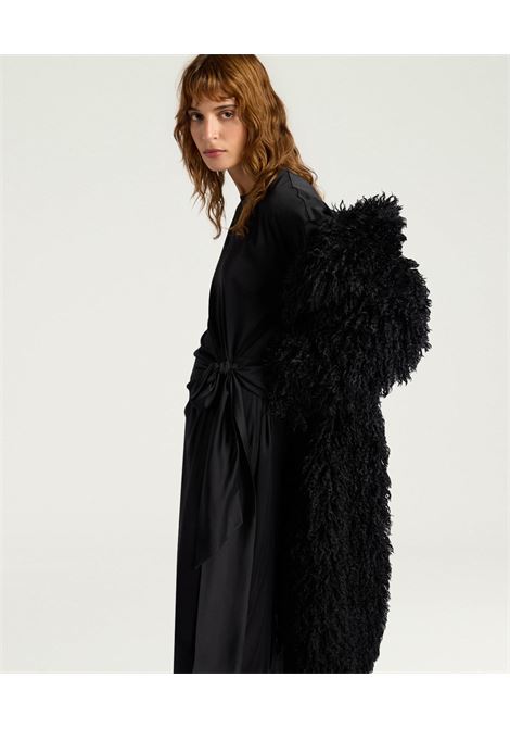 Vestito Lotus in Raso di Viscosa Stretch  Nero, Abito Tubino Drappeggiato Elegante MOMONI | Vestiti | MODR0440990