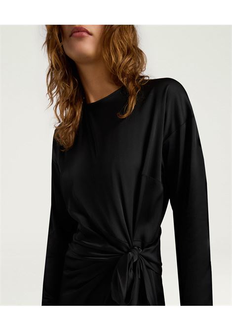 Vestito Lotus in Raso di Viscosa Stretch  Nero, Abito Tubino Drappeggiato Elegante MOMONI | Vestiti | MODR0440990