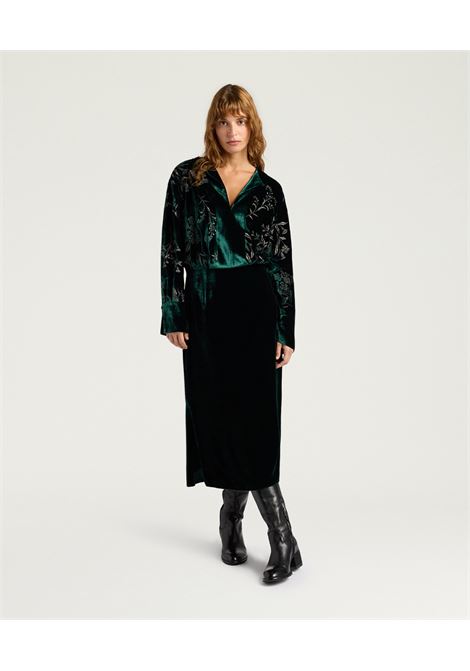 Vestito Bodiam in Velluto Ricamato  Verde Bottiglia, Abito Lungo Elegante in Viscosa e Seta Momonì MOMONI | Vestiti | MODR0500775