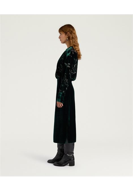 Vestito Bodiam in Velluto Ricamato  Verde Bottiglia, Abito Lungo Elegante in Viscosa e Seta Momonì MOMONI | Vestiti | MODR0500775