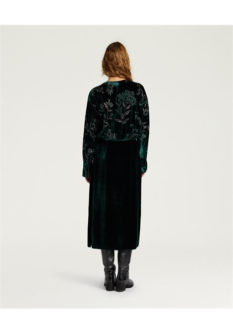 Vestito Bodiam in Velluto Ricamato  Verde Bottiglia, Abito Lungo Elegante in Viscosa e Seta Momonì MOMONI | Vestiti | MODR0500775