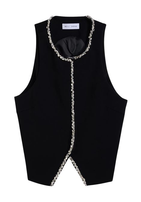 Gabardine Vest with Rhinestones and Crew Neck - Weili Zheng WEILI ZHENG |  | F25JG01_01B197