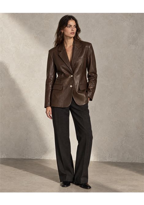 ALYSI Women's Leather Single-Breasted Blazer Coffee ALYSI |  | 266801CAFFE